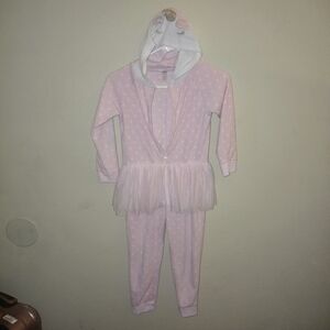 Pink Polka Dot Hooded Pajama Set with Tulle Skirt